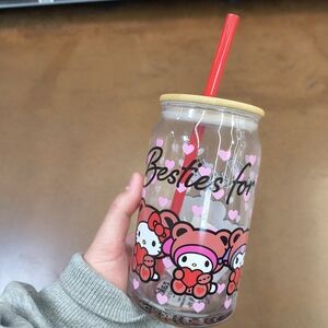Hello Kitty Valentines Day Glass Tumbler Cup "Besties for the Resties" NWT